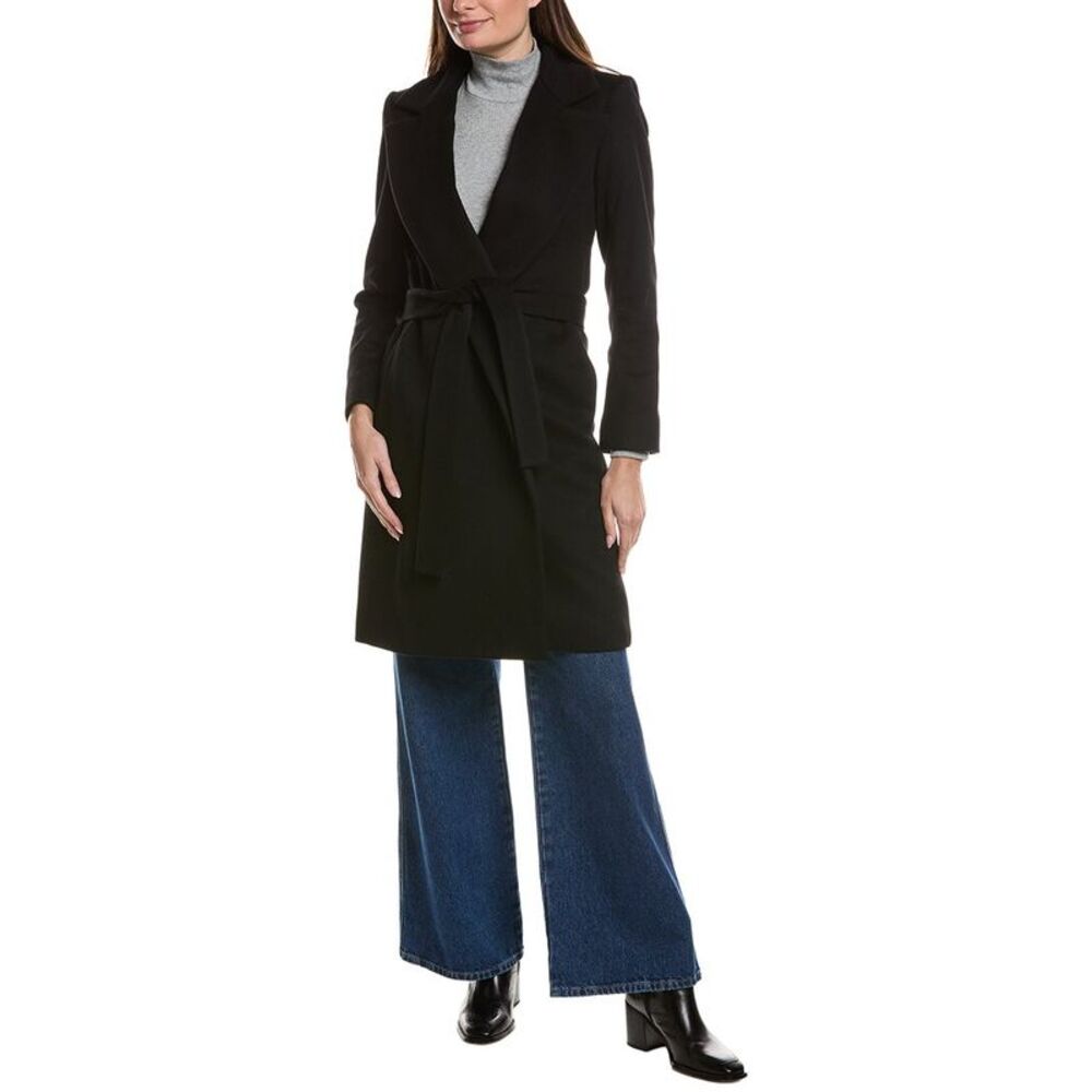 Fleurette Womens  Notch Collar Wool Wrap Coat, Black
